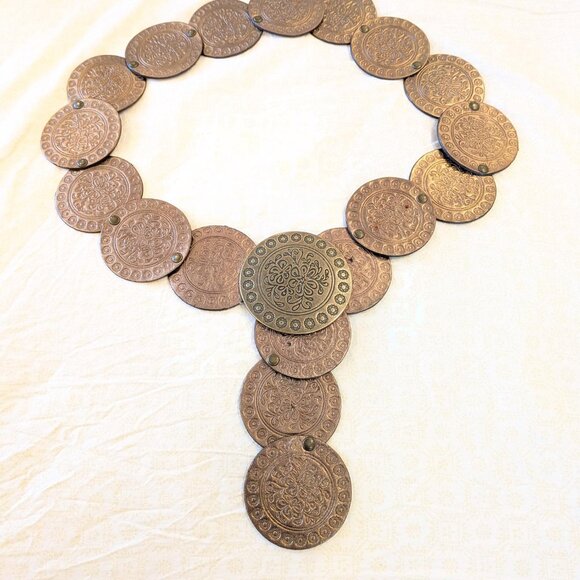 Women's Vintage Leather Boho Disc Belt (Brass, Copper, Bronze) - Picture 6 of 10